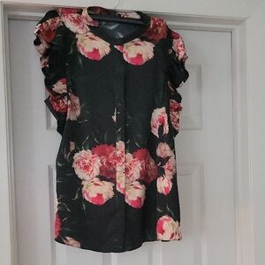 Express Black and Pink Floral Blouse